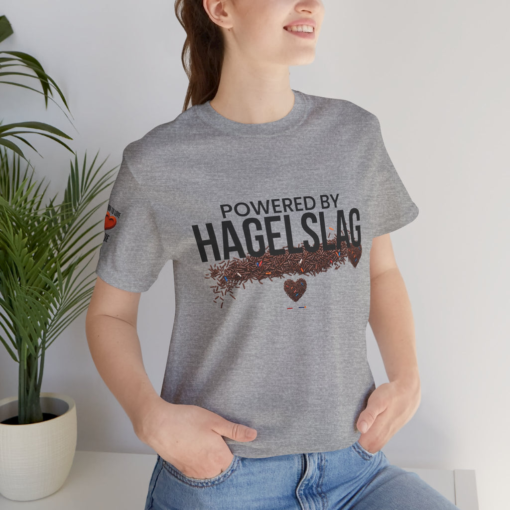Powered By Hagelslag Shirt, Funny Dutch Expat Gift, Netherlands Chocolate Sprinkles Tee, Holland Food Humor T-Shirt, Dutch Gift